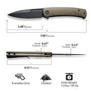 Civivi Caetus Green Burlap Micarta (3.48" Black Stonewashed 14C28N) Folding Knife [C21025C-3] - product view 7