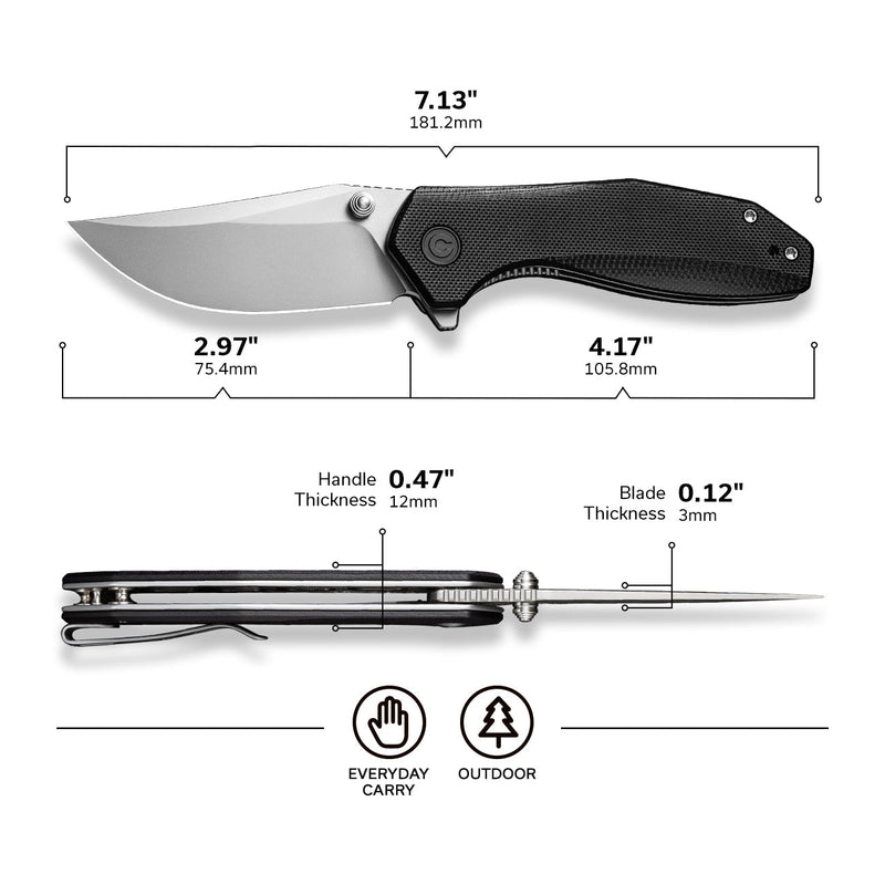 Civivi ODD 22 Black G10 (2.97" Silver Bead Blasted 14C28N) Folding Knife [C21032-1] - product view 7