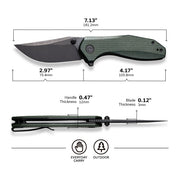 Civivi ODD 22 Green Canvas Micarta (2.97" Black Stonewashed 14C28N) Folding Knife [C21032-2] - product view 7