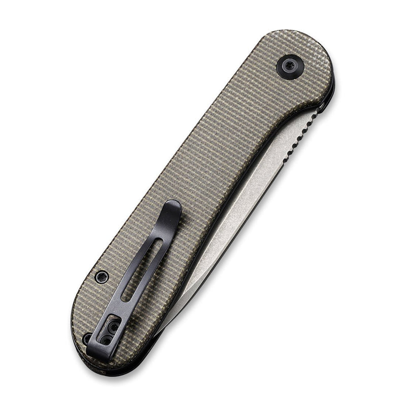 Civivi Button Lock Elementum Dark Green Micarta (3.47" Gray Stonewashed 14C28N) Folding Knife [C2103C] - product view 6