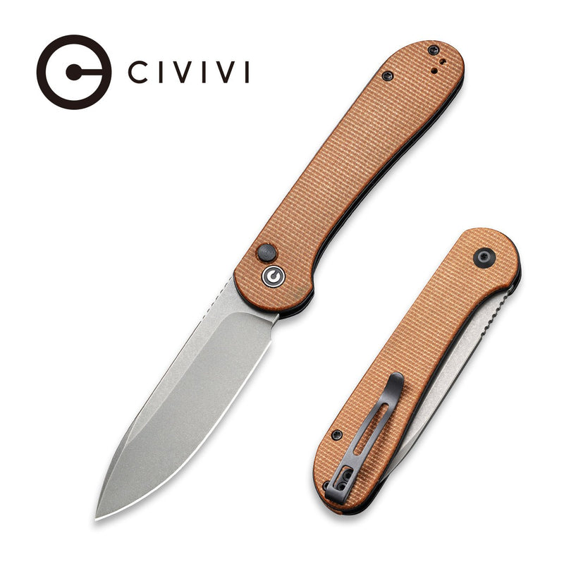 Civivi Button Lock Elementum Brown Micarta (3.47" Gray Stonewashed 14C28N) Folding Knife [C2103D] - product view 1