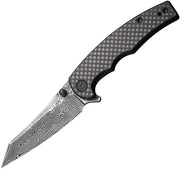 Civivi P87 Folder Twill Carbon Fiber Overlay On Black G10 (2.9" Black Hand Rubbed Damascus) Folding Knife [ C21043-DS1] - product view 1