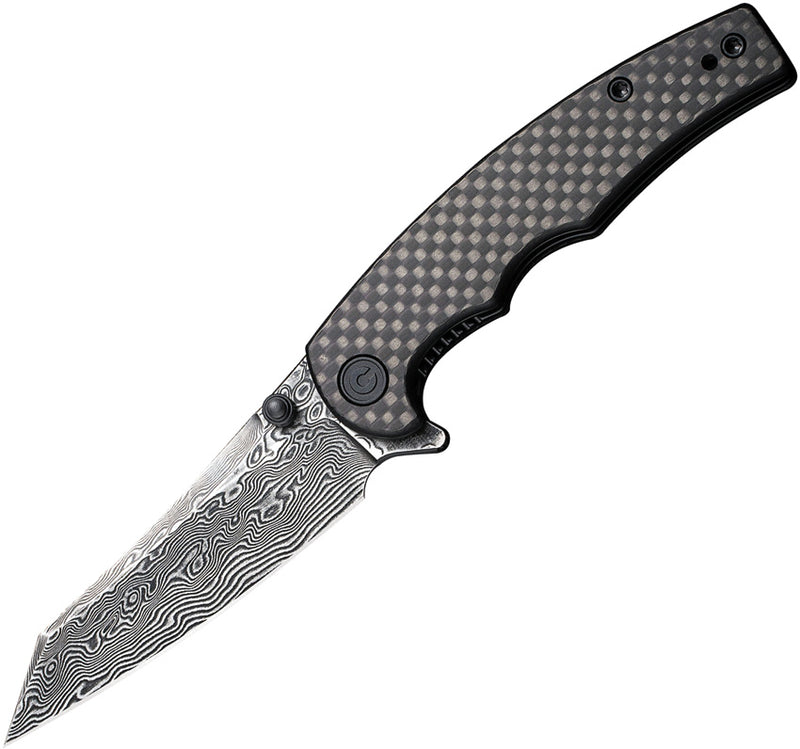 Civivi P87 Folder Twill Carbon Fiber Overlay On Black G10 (2.9" Black Hand Rubbed Damascus) Folding Knife [ C21043-DS1] - product view 1