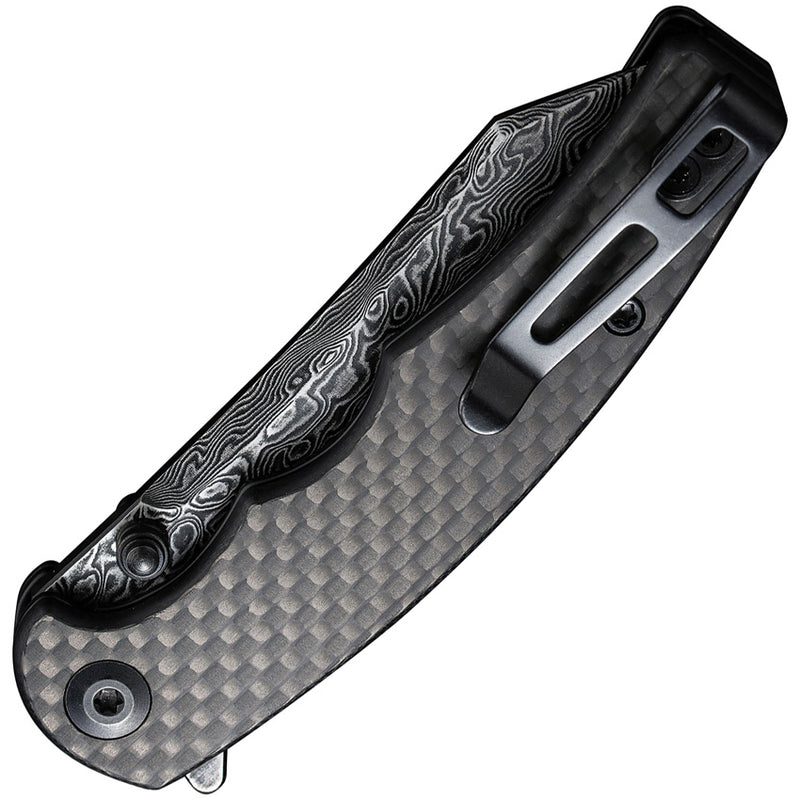 Civivi P87 Folder Twill Carbon Fiber Overlay On Black G10 (2.9" Black Hand Rubbed Damascus) Folding Knife [ C21043-DS1] - product view 2