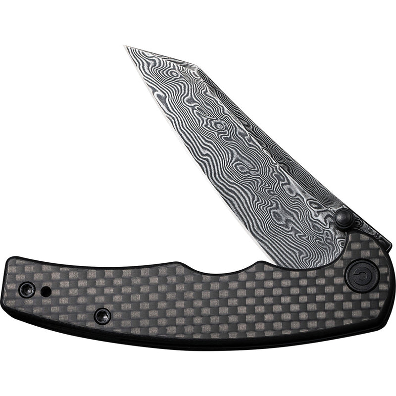 Civivi P87 Folder Twill Carbon Fiber Overlay On Black G10 (2.9" Black Hand Rubbed Damascus) Folding Knife [ C21043-DS1] - product view 4