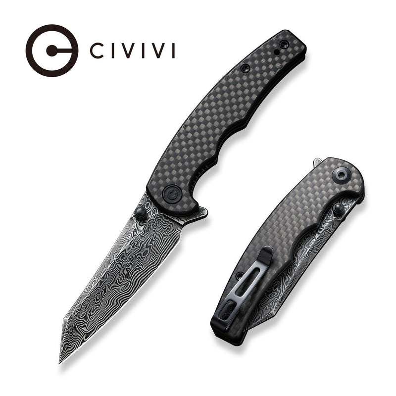 Civivi P87 Folder Twill Carbon Fiber Overlay On Black G10 (2.9" Black Hand Rubbed Damascus) Folding Knife [ C21043-DS1] - product view 6