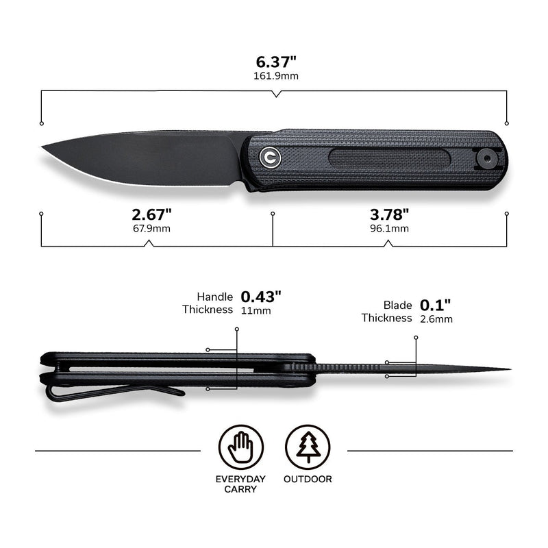 Civivi Foldis Black G10 (2.67" Black Stonewashed Nitro-V) Folding Knife [C21044-3] - product view 5