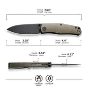 Civivi Sokoke Green Burlap Micarta (3.35" Black Stonewashed 14C28N) Folding Knife [C22007-2] - product view 7