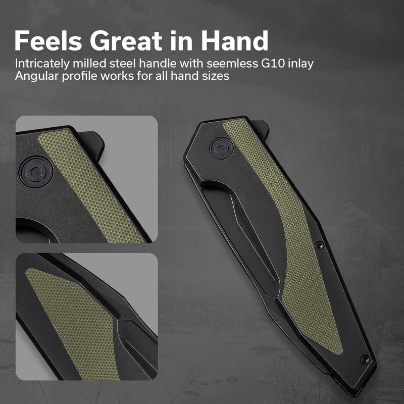 Civivi Hypersonic Black, OD Green Steel With G10 Inlay (3.7" Black Stonewashed 14C28N) Folding Knife [C22011-1] - product view 7