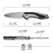 Civivi Hypersonic Gray, Black Steel With G10 Inlay (3.7" Gray Stonewashed 14C28N) Folding Knife [C22011-2] - product view 5