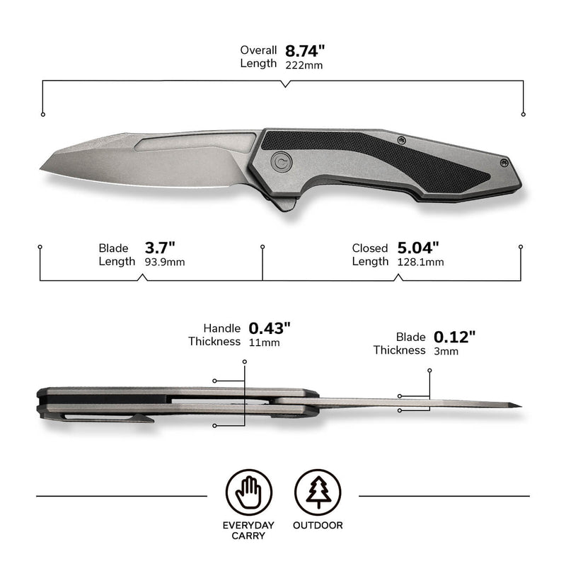 Civivi Hypersonic Gray, Black Steel With G10 Inlay (3.7" Gray Stonewashed 14C28N) Folding Knife [C22011-2] - product view 5