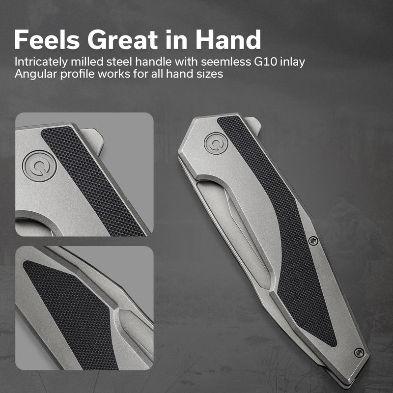 Civivi Hypersonic Gray, Black Steel With G10 Inlay (3.7" Gray Stonewashed 14C28N) Folding Knife [C22011-2] - product view 7