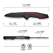 Civivi Hypersonic Black, Burgundy Steel With G10 Inlay (3.7" Black Stonewashed 14C28N) Folding Knife [C22011-3] - product view 5