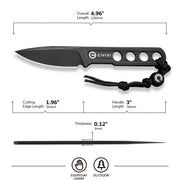 Civivi Circulus Black Stainless (2.00" 10Cr15CoMoV) Fixed Blade Knife [ C22012-1] - product view 7