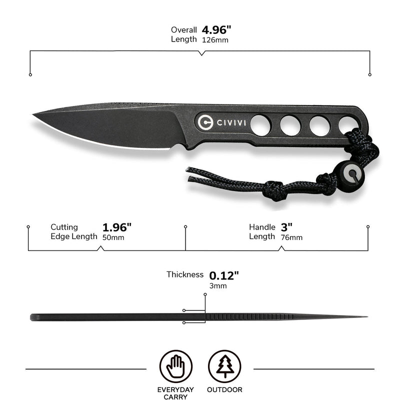 Civivi Circulus Black Stainless (2.00" 10Cr15CoMoV) Fixed Blade Knife [ C22012-1] - product view 7