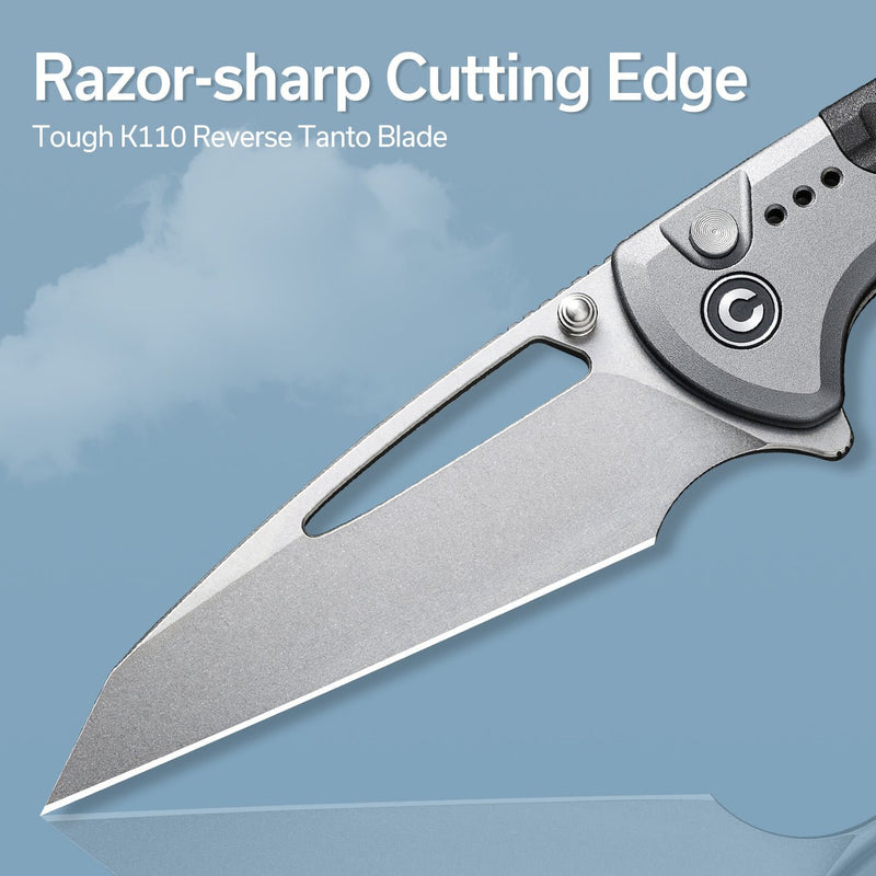 Civivi Sentinel Strike Gray Aluminum (3.7" Stonewashed K110) Folding Knife [ C22025B-2] - product view 6
