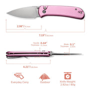 Civivi Qubit Pink Aluminum (2.98" Satin Finished 14C28N) Folding Knife [C22030E-5] - product view 3