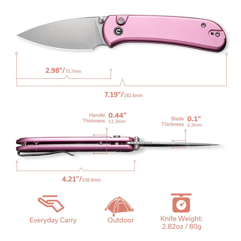 Civivi Qubit Pink Aluminum (2.98" Satin Finished 14C28N) Folding Knife [C22030E-5] - product view 3