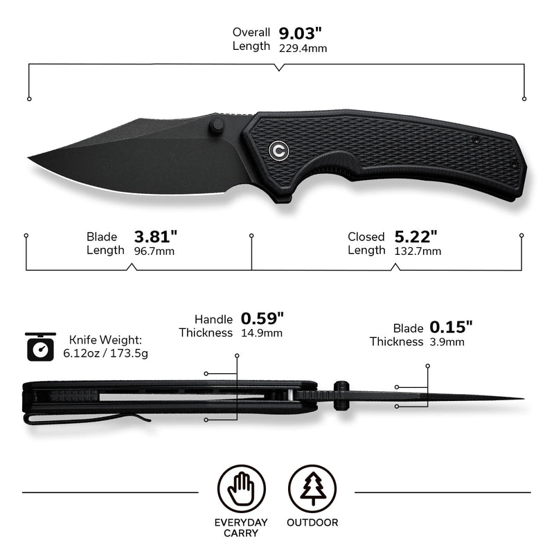 Civivi Vexillum Black G10 (3.81" Black Stonewashed Nitro-V) Folding Knife [C23003D-1] - product view 3