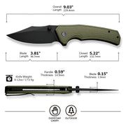 Civivi Vexillum OD Green G10 (3.81" Black Stonewashed Nitro-V) Folding Knife [C23003D-2] - product view 3