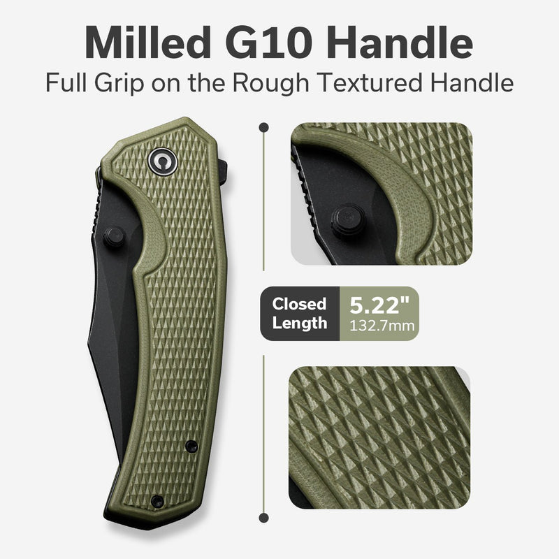 Civivi Vexillum OD Green G10 (3.81" Black Stonewashed Nitro-V) Folding Knife [C23003D-2] - product view 6