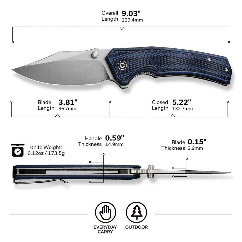 Civivi Vexillum Blue / Black G10 (3.81" Satin Finished Nitro-V) Folding Knife [C23003D-3] - product view 3