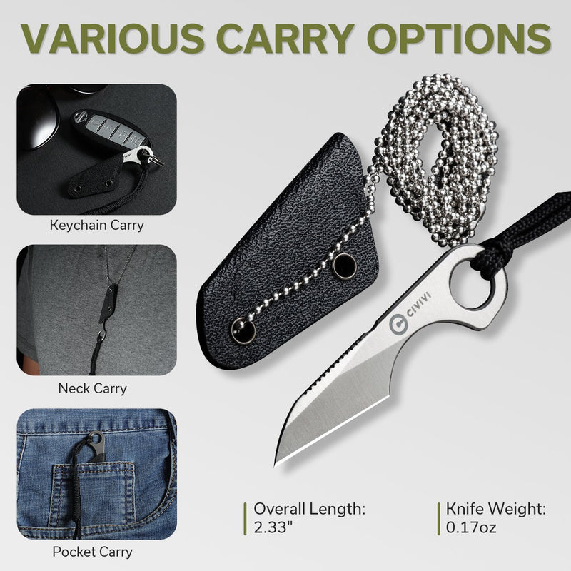 Civivi Gramis integral steel grip (1.00" Satin Finished 14C28N) Fixed Blade Knife [C23004-2] - product view 4