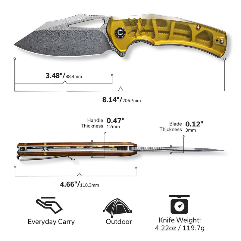 Civivi BullTusk Polished Ultem (3.48" / Damascus) Folding Knife [C23017-DS1] - product view 7