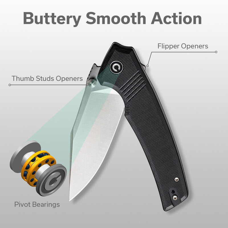 Civivi Tranquil Black G10 (3.7" Satin Finished 14C28N) Folding Knife [C23027-1] - product view 5