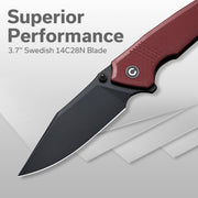 Civivi Tranquil Burgundy G10 (3.7" Black 14C28N) Folding Knife [C23027-2] - product view 3