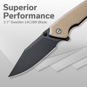 Civivi Tranquil Tan G10 (3.7" Black 14C28N) Folding Knife [C23027-3] - product view 3