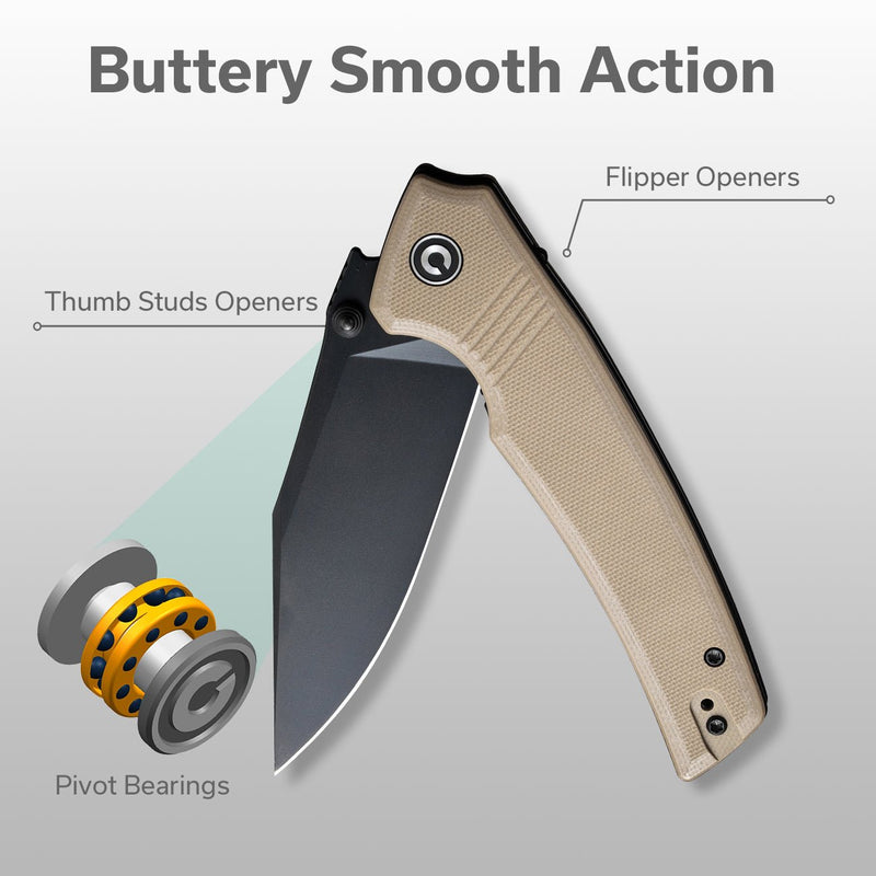 Civivi Tranquil Tan G10 (3.7" Black 14C28N) Folding Knife [C23027-3] - product view 5