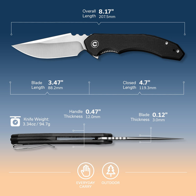 Civivi Bluetick Black G10 (3.47" Satin Finished 14C28N) Folding Knife [C23050-1] - product view 7