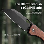 Civivi Nugz Guibourtia Wood (3.17" Black Stonewashed 14C28N) Folding Knife [C23060-3] - product view 6
