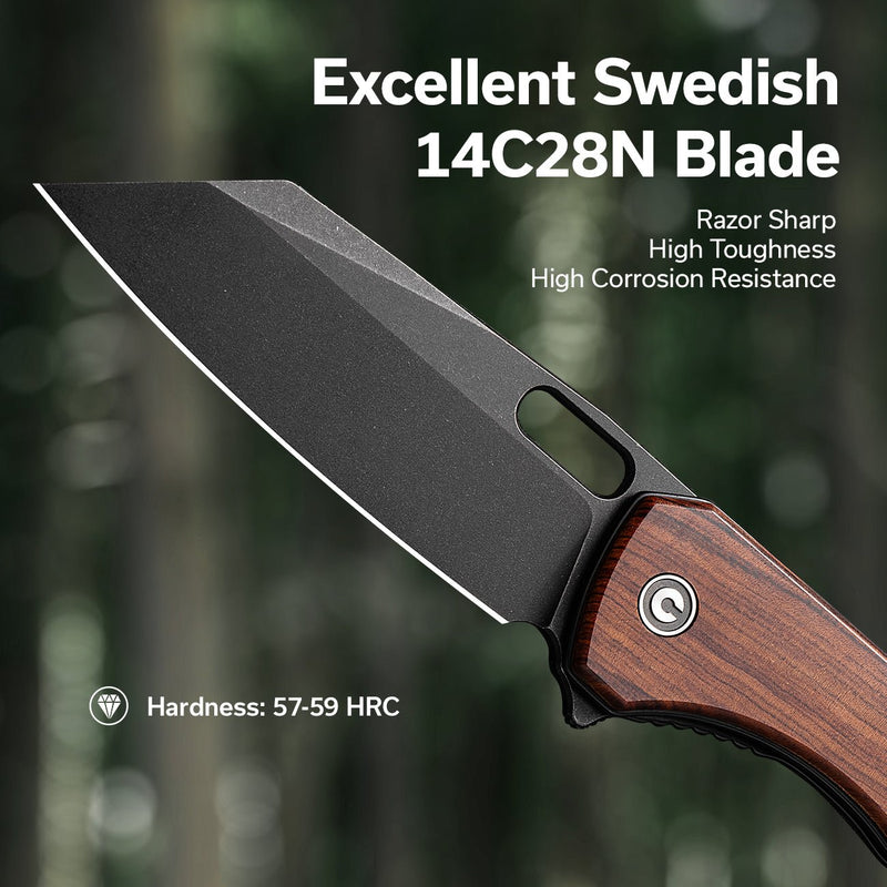 Civivi Nugz Guibourtia Wood (3.17" Black Stonewashed 14C28N) Folding Knife [C23060-3] - product view 6
