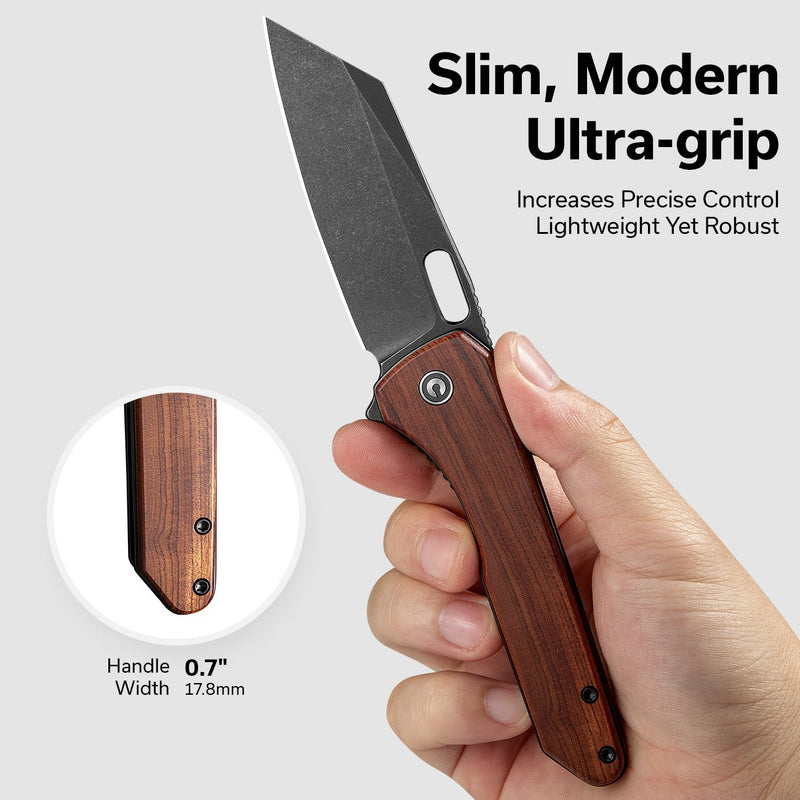 Civivi Nugz Guibourtia Wood (3.17" Black Stonewashed 14C28N) Folding Knife [C23060-3] - product view 7