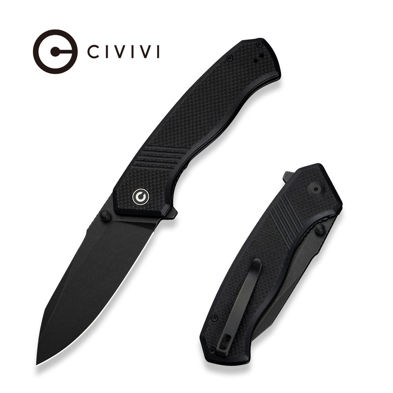 Civivi Placoid Black Coarse G10 (3.67" Black Stonewashed 14C28N) Folding Knife [C23079-1] - product view 7