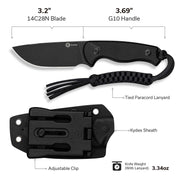 Civivi Timberbark Black G10 (3.2" Black Stonewashed 14C28N) Fixed Blade Knife [C23094-1] - product view 7