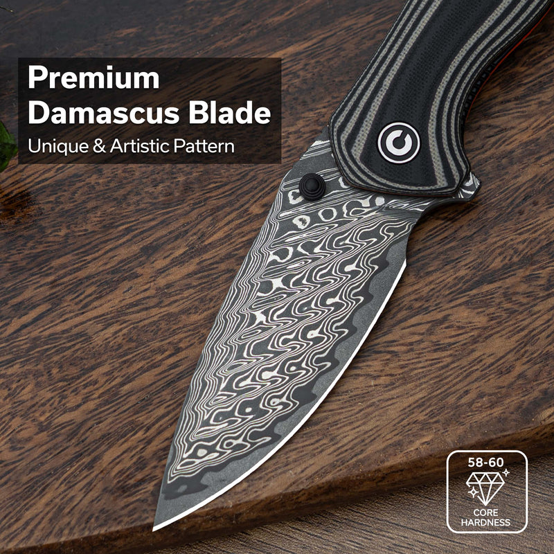 Civivi Vyrent Black, Tan, Orange G10 (3.48" / Damascus) Folding Knife [C25037B-DS1] - product view 5