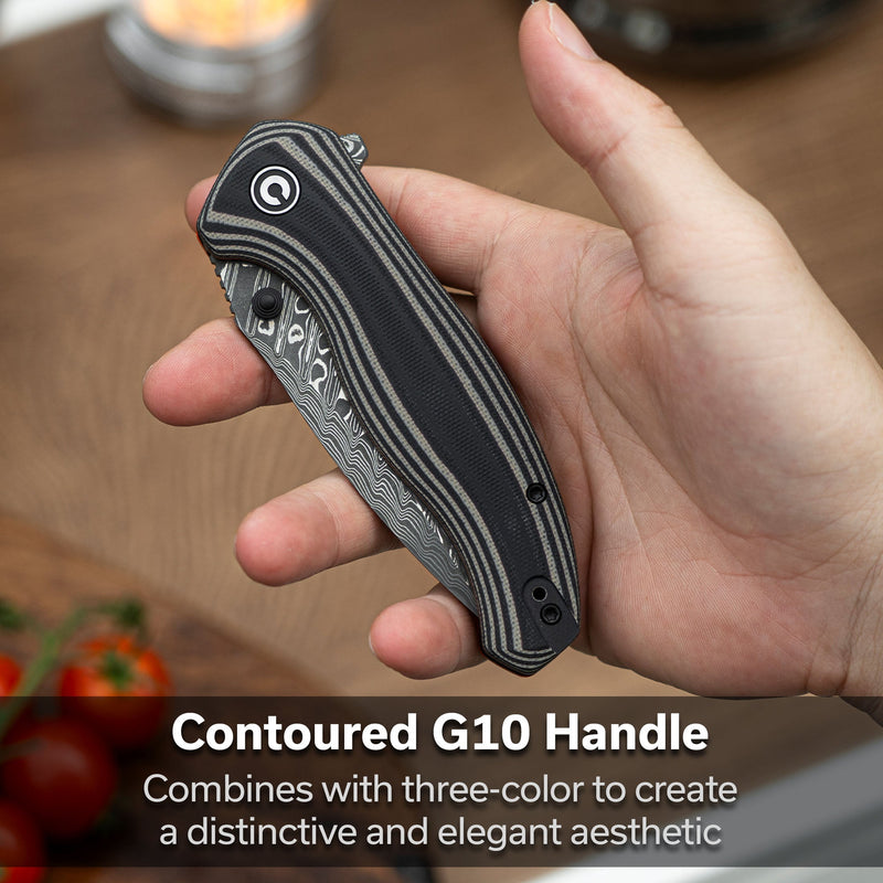 Civivi Vyrent Black, Tan, Orange G10 (3.48" / Damascus) Folding Knife [C25037B-DS1] - product view 6