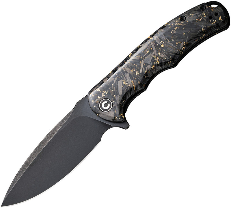 Civivi Praxis Black, Golden Shredded Carbon Fiber And Golden Shred In Clear Resin (3.75" Black Stonewashed 9Cr18MoV) Folding Knife [ C803J] - product view 1