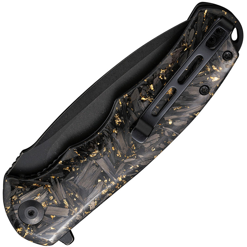 Civivi Praxis Black, Golden Shredded Carbon Fiber And Golden Shred In Clear Resin (3.75" Black Stonewashed 9Cr18MoV) Folding Knife [ C803J] - product view 2
