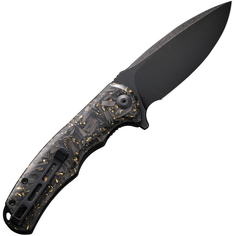 Civivi Praxis Black, Golden Shredded Carbon Fiber And Golden Shred In Clear Resin (3.75" Black Stonewashed 9Cr18MoV) Folding Knife [ C803J] - product view 5