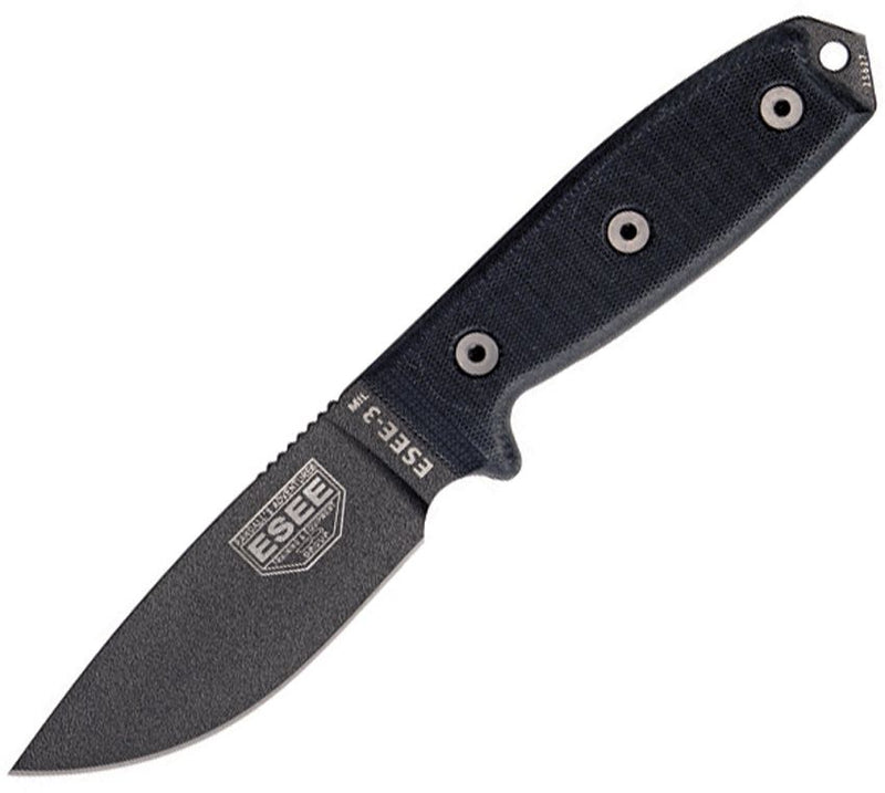 ESEE Model 3 Black G10 Plain Edge Outdoor Tool [ESEE-3MIL-P-BLK]