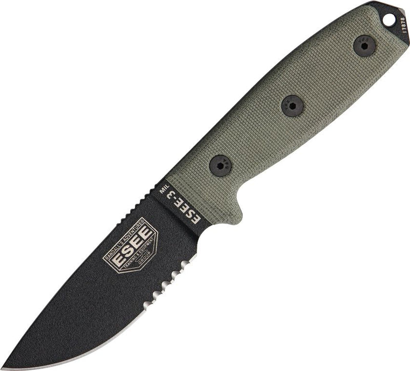 ESEE Model 3MIL Part Serrated Outdoor Tool [ESEE-3MIL-S-B]
