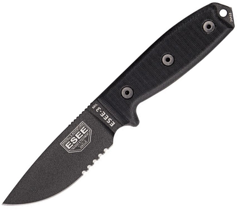 ESEE Model 3 Black G10 Serrated Outdoor Tool [ESEE-3MIL-S-BLK]