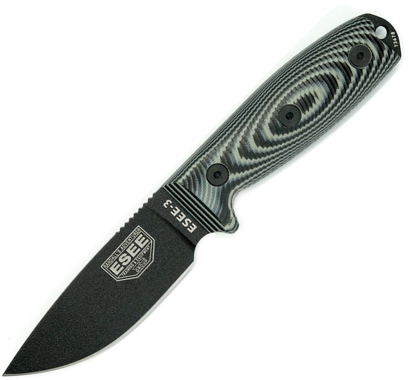 ESEE Model 3 3D Fixed Blade Black Fixed Blade Knife [3PMB-002]