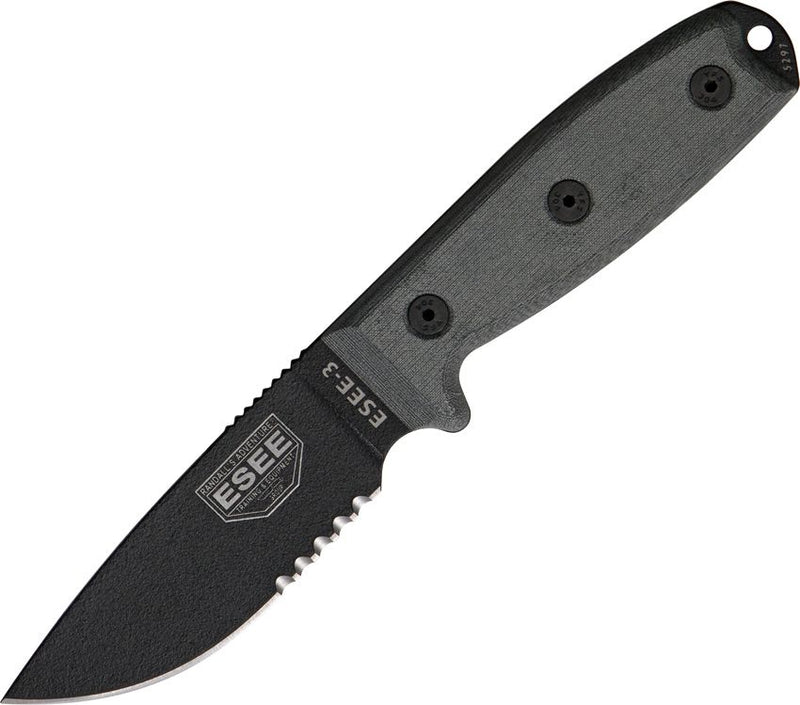 ESEE Model 3 Part Serrated Fixed Blade Knife [ESEE-3SM-MB]