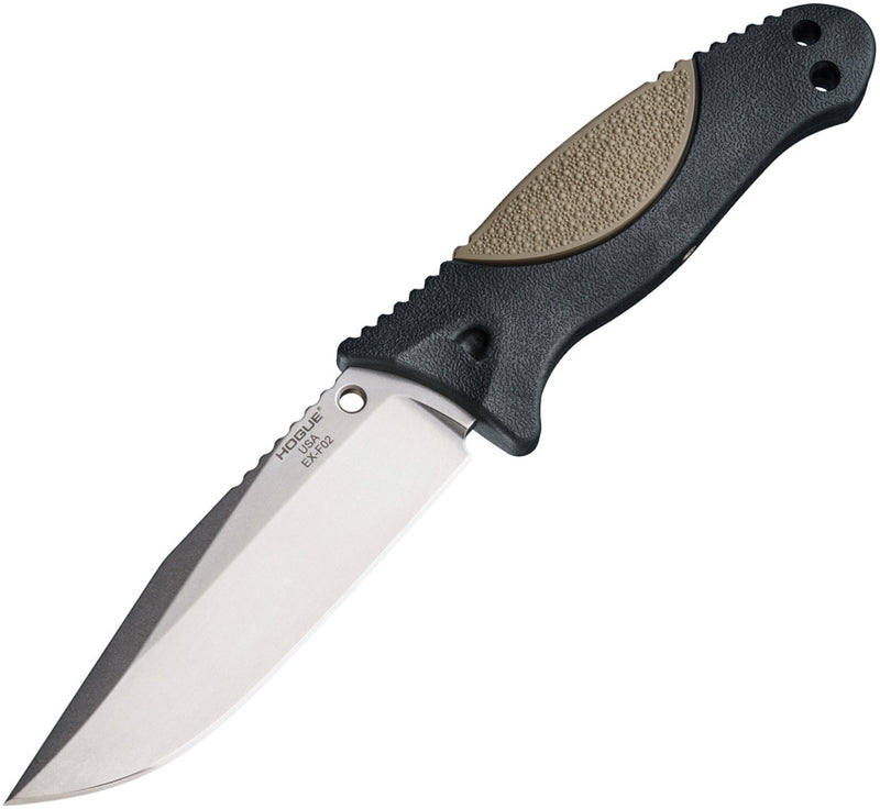 Hogue EX-F02 Black polymer with Flat Dark Earth OverMolded rubber insert (4.5" Tumbled 154CM) Fixed Blade Knife [35273] - product view 1