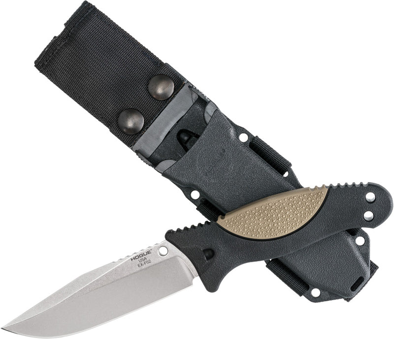 Hogue EX-F02 Black polymer with Flat Dark Earth OverMolded rubber insert (4.5" Tumbled 154CM) Fixed Blade Knife [35273] - product view 2